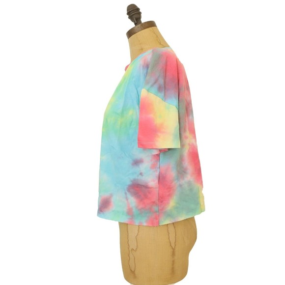 Love Fire Cropped Top Size XL Tie Dye Rolled Hem Short Sleeve Watercolor NWT B12 - Picture 4 of 5